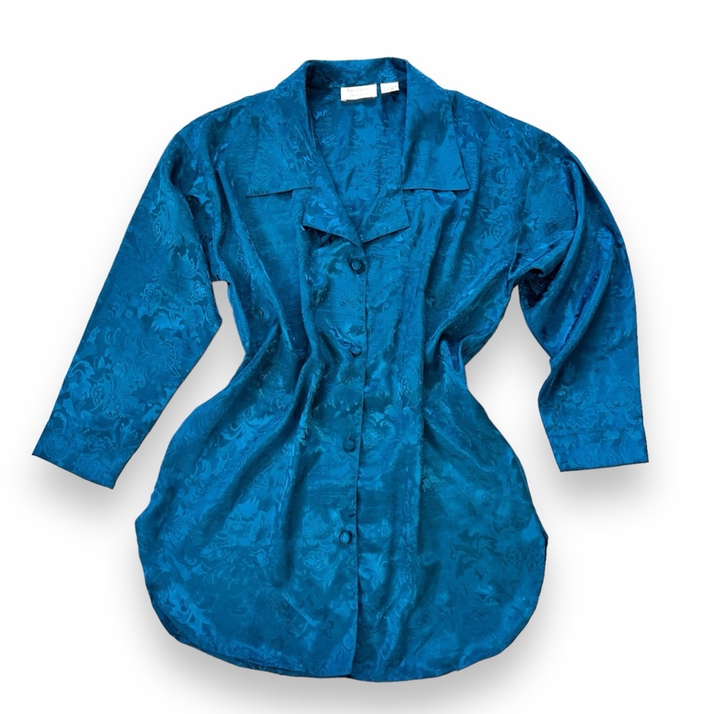 Vintage Gold Label Victoria’s Secret Sleep Shirt Teal Jacquard Print